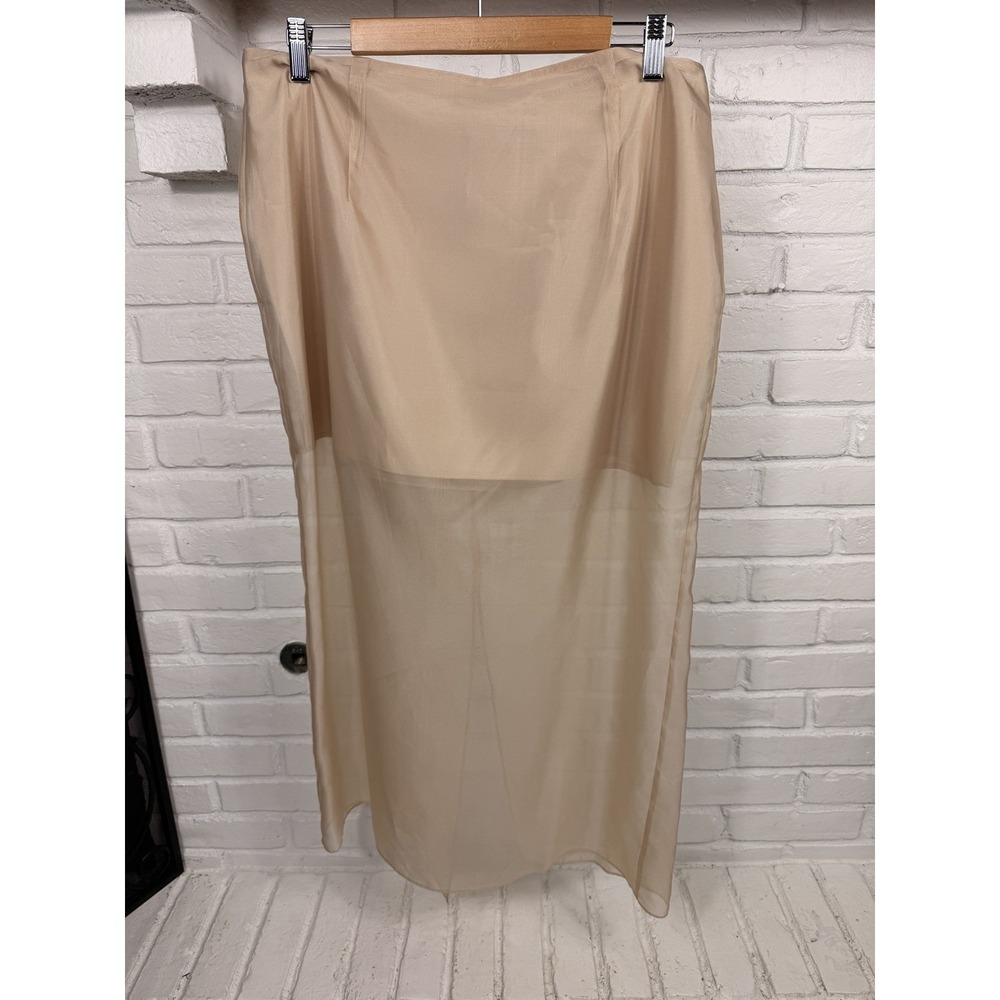 Antonio Melani Size 14 Beige Sheer Overlay Maxi Skirt Lined Quiet Luxury